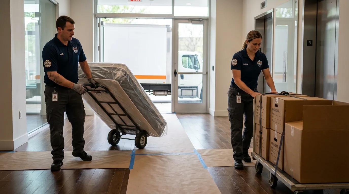 Professional apartment movers loading elevator in Battle Ground, WA